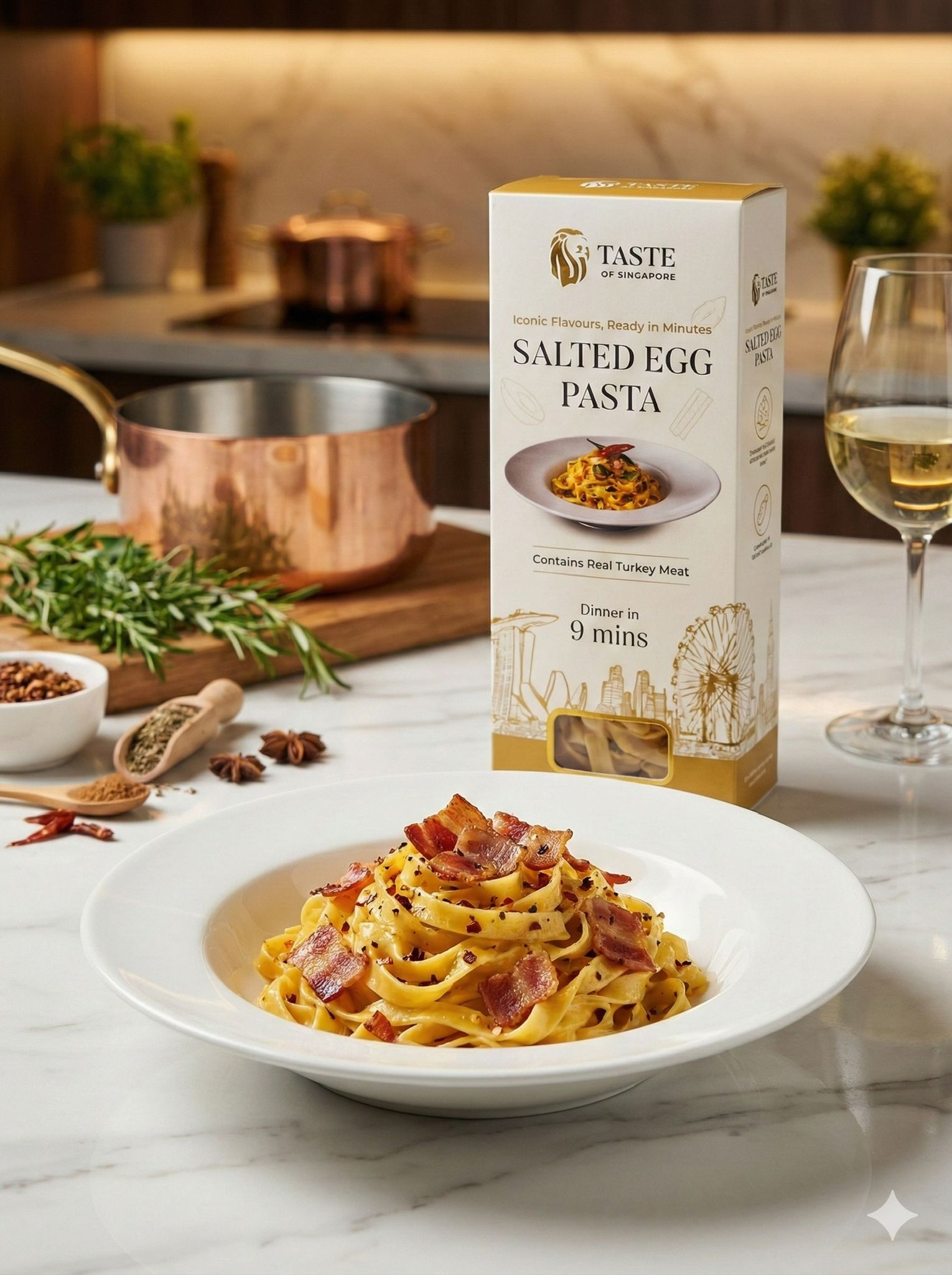 Singapore's Salted Egg Pasta with Turkey Meat